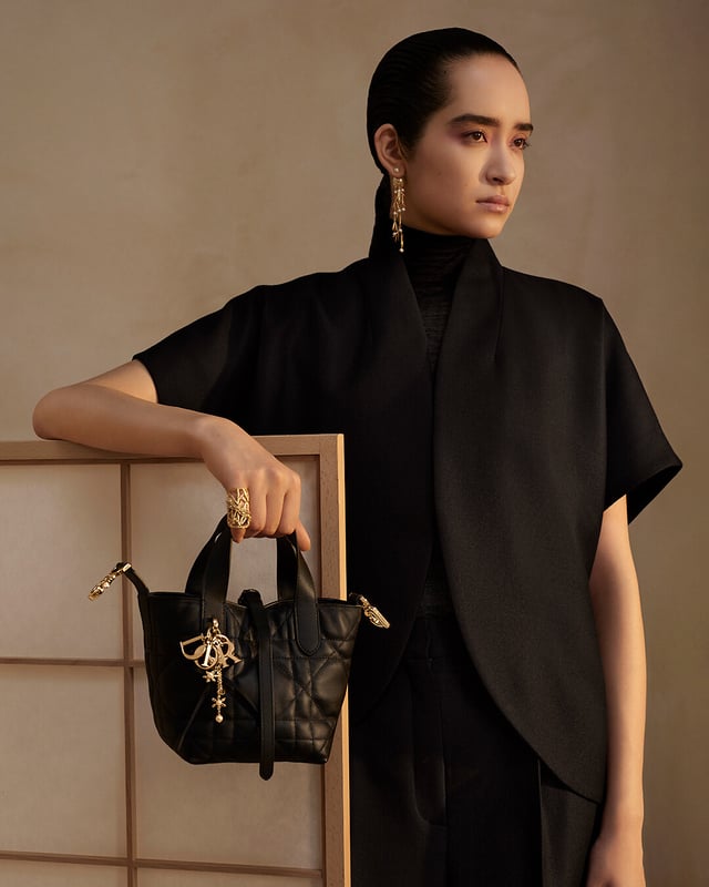 Dior Normandie Vertical Bifold Card Holder Black Dior Icons Calfskin