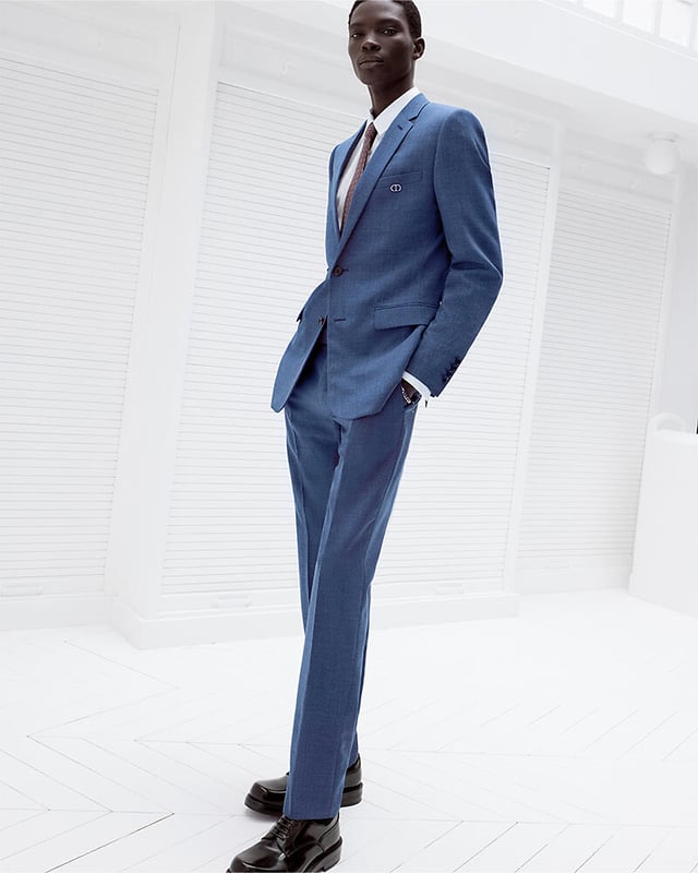 Cannage Braided Leather Bracelet Blue Lambskin, Silver-Finish Brass and Blue Lacquer